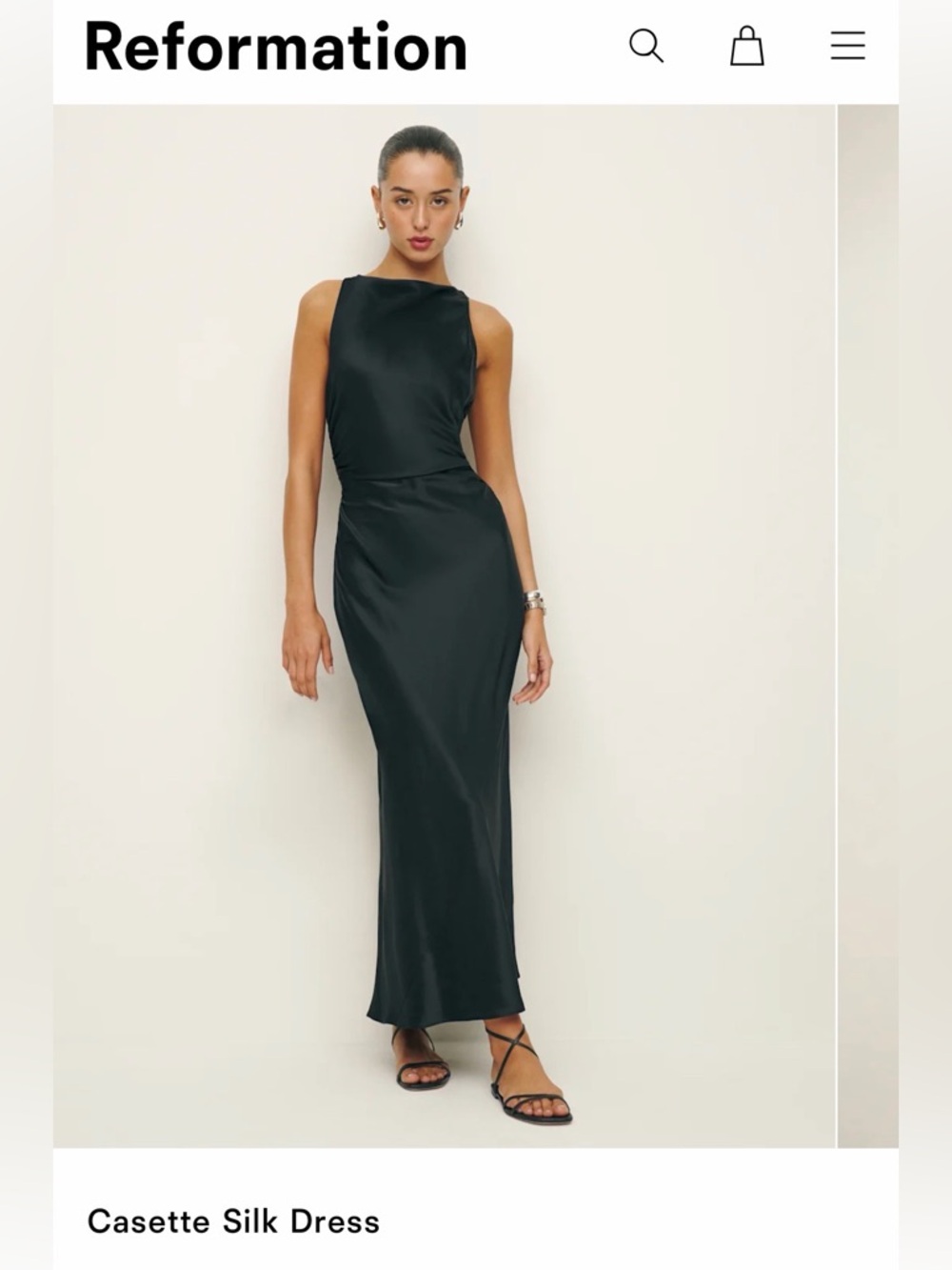 Reformation Casette Black Satin Dress